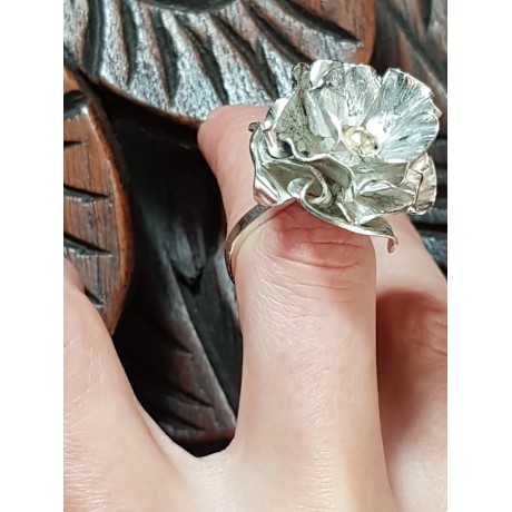 Sterling silver ring with 14k gold Flower Fire, Bijuterii de argint lucrate manual, handmade