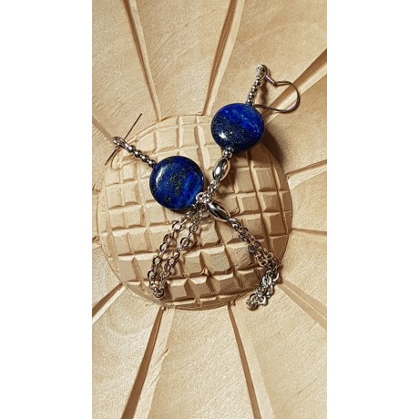 Sterling silver earrings with natural lapislazuli Blue Touches, Bijuterii de argint lucrate manual, handmade