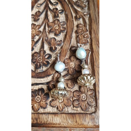 Sterling silver earrings with natural pearls Vibrant Pearls, Bijuterii de argint lucrate manual, handmade
