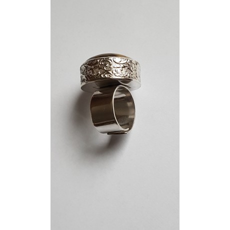 Large Sterling Silver ring with natural tiger's eye Power Gauge, Bijuterii de argint lucrate manual, handmade