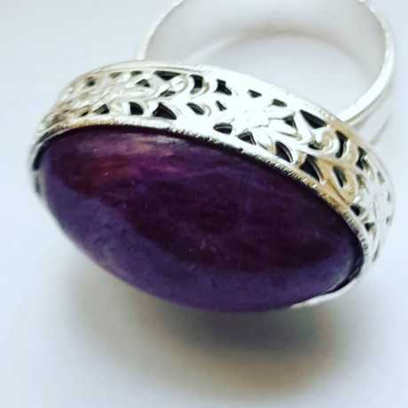 Sterling silver ringswith natural amethyst and rubies,  Mauve Showcase, Bijuterii de argint lucrate manual, handmade