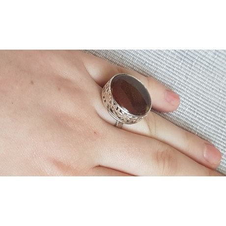 Sterling silver ring with natural jasper stone Round up to Ginger, Bijuterii de argint lucrate manual, handmade
