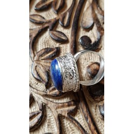 Sterling silver ring with natural lapislazuli Blue Pitch