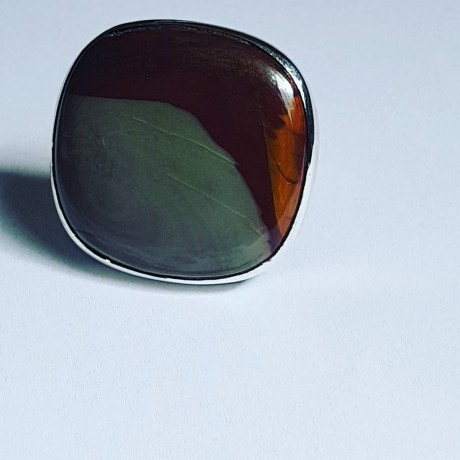 Large Sterling Silver ring with natural jasper stone Outrage, Bijuterii de argint lucrate manual, handmade