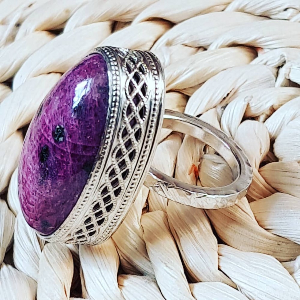 Massive Sterling silver ring with natural ruby Mauve Pitch