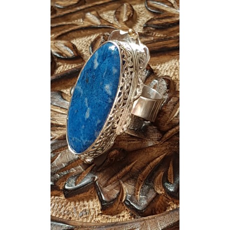 Large Sterling Silver ring with natural lazulite Choicest Blues, Bijuterii de argint lucrate manual, handmade