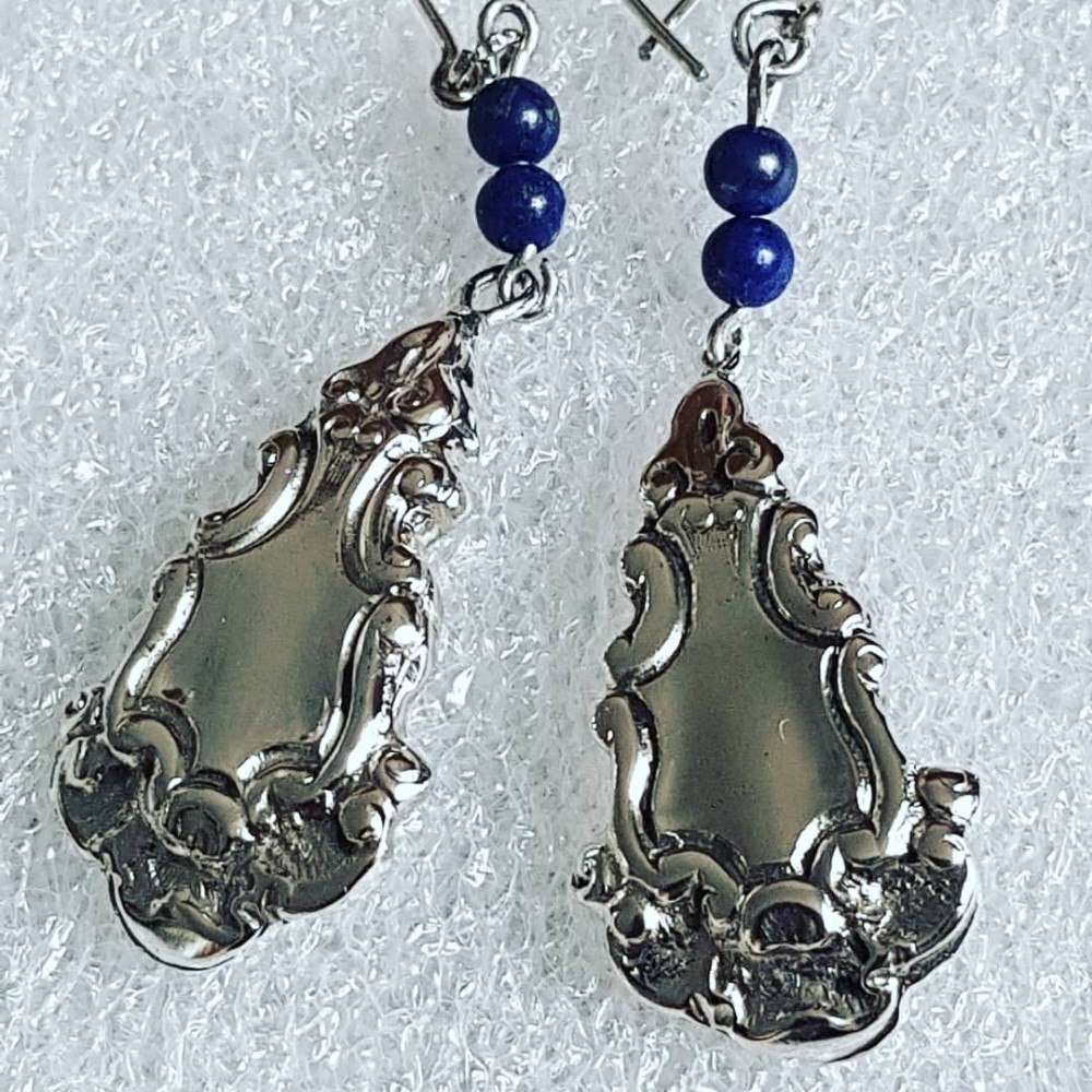 Sterling silver earrings with natural lapislazuli stones Shifting Mirrors