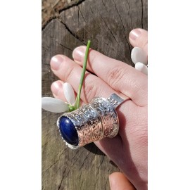 Large Sterling Silver ring with natural lapislazuli Height of Grace