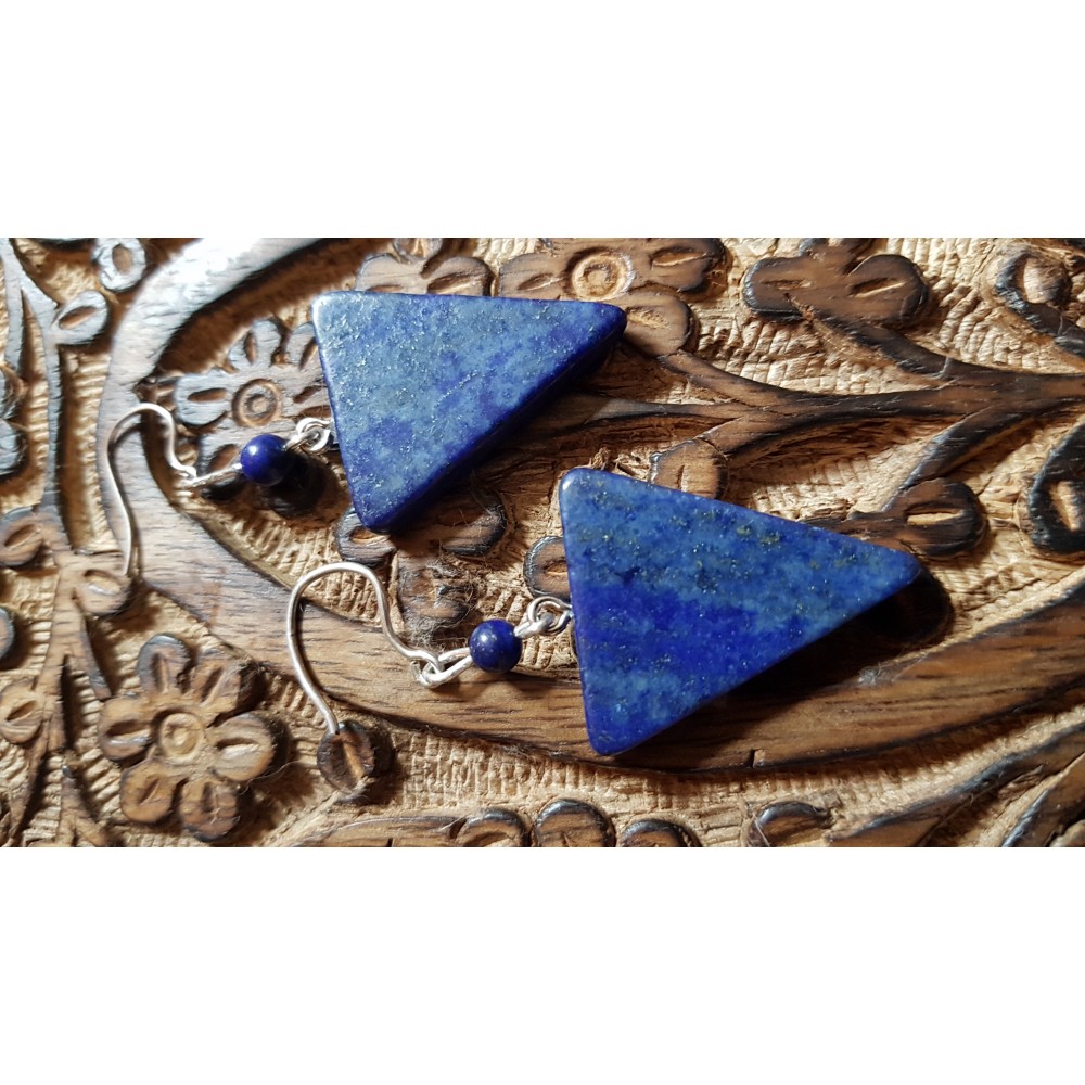 Sterling silver earrings with natural  lapislazuli stones Blue Arrow