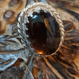 Large Sterling Silver ring with natural smoky quartz Love Sorceress