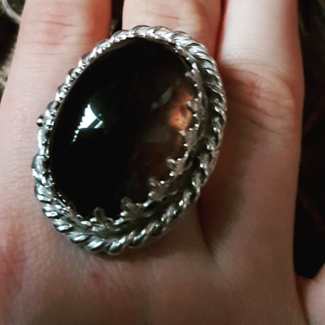 Large Sterling Silver ring with natural smoky quartz Love Sorceress, Bijuterii de argint lucrate manual, handmade