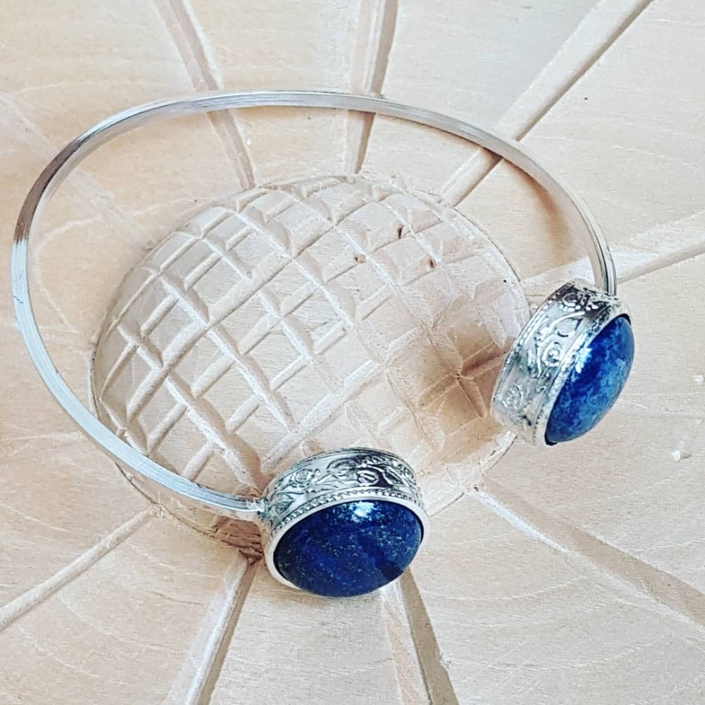 Sterling silver cuff with natural lapislazuli Blue Tickles