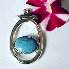 Massive Sterling silver pendant with natural blue opal stone Opal Fumbles
