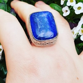 Sterling silver ring with natural lapislazuli  Blue Navel