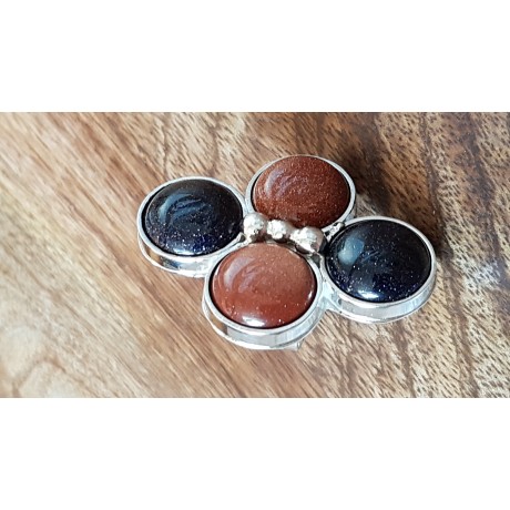 Sterling silver ring with natural goldstone Hub of Sparkles, Bijuterii de argint lucrate manual, handmade
