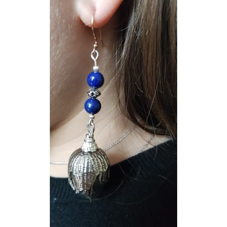 Long Sterling silver earrings with natural lapislazuli stones  Fruit of Miracle, Bijuterii de argint lucrate manual, handmade