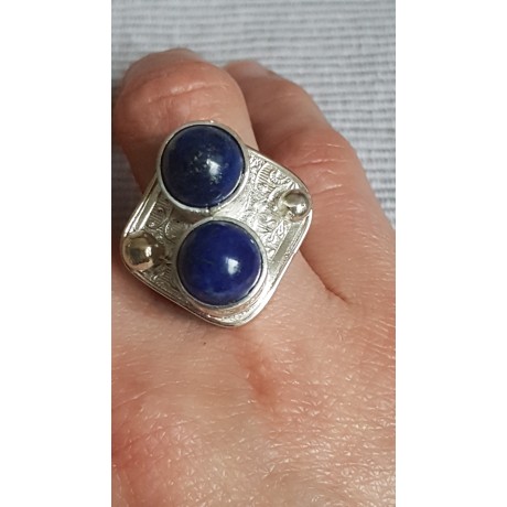 Sterling silver ring with natural lapislazuli Blue Nuggets, Bijuterii de argint lucrate manual, handmade