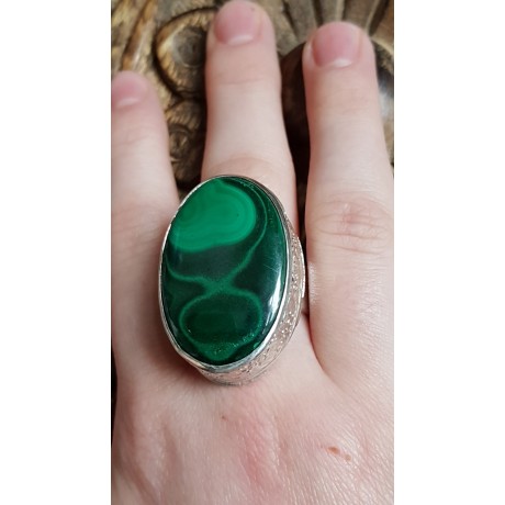 Sterling silver ring with natural malachite stone Green Prime, Bijuterii de argint lucrate manual, handmade