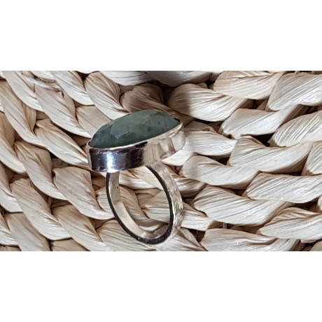 Sterling silver ring with natural aquamarine stone Dash of Green, Bijuterii de argint lucrate manual, handmade