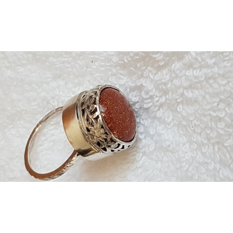 Sterling silver ring with natural goldstone Cluster of Shine, Bijuterii de argint lucrate manual, handmade