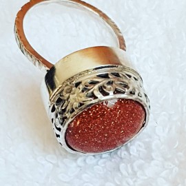 Sterling silver ring with natural goldstone Cluster of Shine