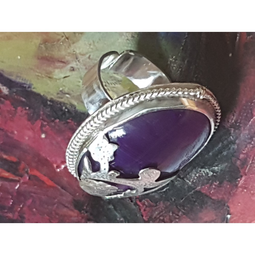 Large Sterling Silver ring with natural agate stone