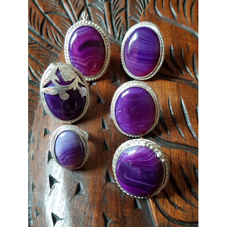 Sterling silver ring with natural agate stone Purple Streams, Bijuterii de argint lucrate manual, handmade