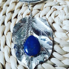 Sterling silver pendant with natural lapislazuli stone Blue Leafy Haze , Bijuterii de argint lucrate manual, handmade
