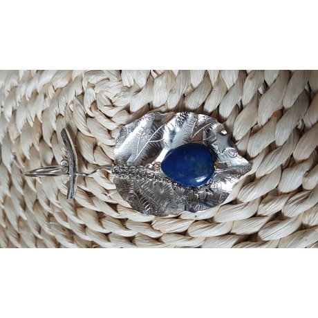 Sterling silver pendant with natural lapislazuli stone Blue Leafy Haze , Bijuterii de argint lucrate manual, handmade