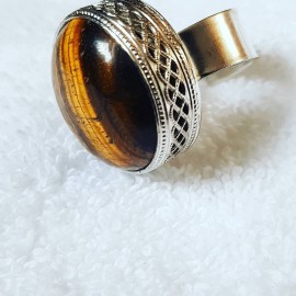 Large Sterling Silver ring with natural tiger's eye Hazel Footprint
