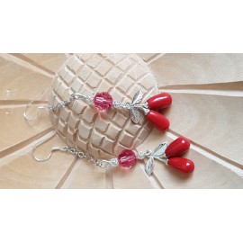 Sterling silver earrings with Swarovski crystals and pearls Red Berries, Bijuterii de argint lucrate manual, handmade
