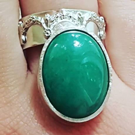 Sterling silver ring with natural aventurine stone Green Coverage, Bijuterii de argint lucrate manual, handmade