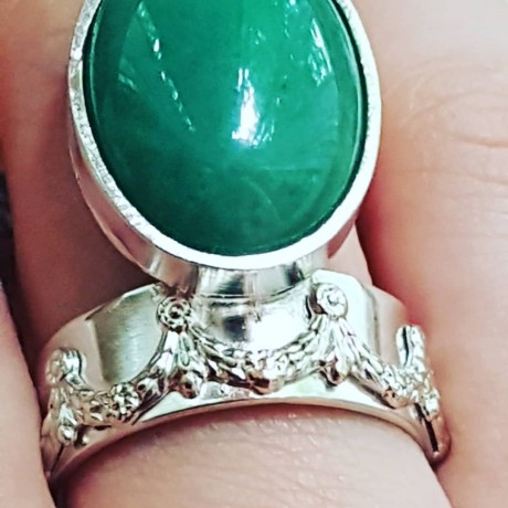 Sterling silver ring with natural aventurine stone Green Coverage, Bijuterii de argint lucrate manual, handmade