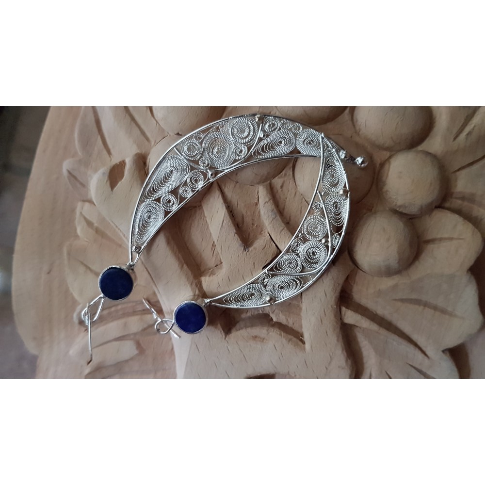 Sterling silver earrings with pure silver filigree and natural lapislazuli Manic Halves
