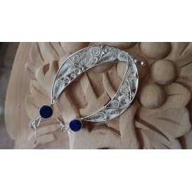 Sterling silver earrings with pure silver filigree and natural lapislazuli Manic Halves