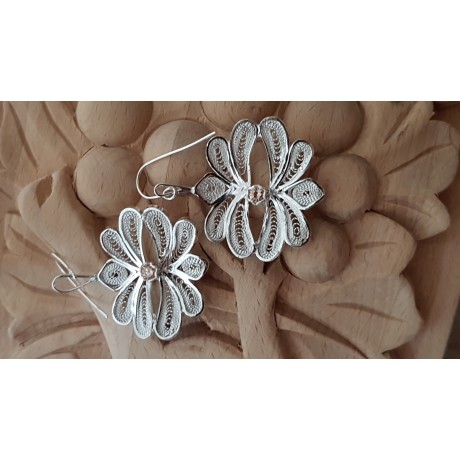 Sterling silver and pure silver filigree earrings with natural citrines Evanescence, Bijuterii de argint lucrate manual, handmade