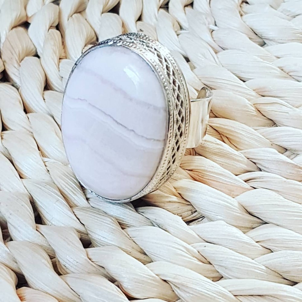 Large Sterling Silver ring with natural Manganocalcite Picky Fusion