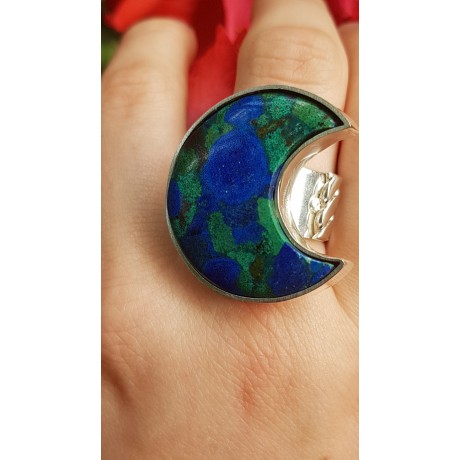 Sterling silver ring with natural azurite and malachite stone Blessed Beauty, Bijuterii de argint lucrate manual, handmade