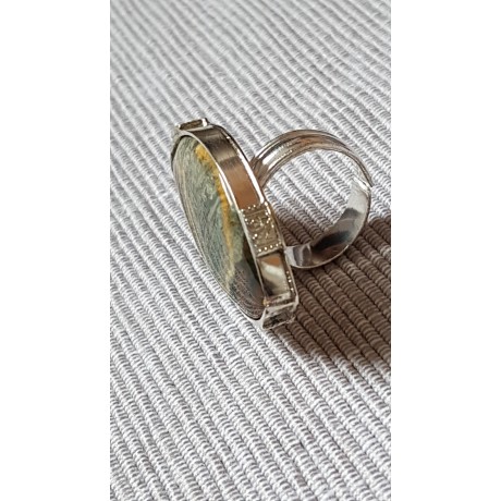 Sterling silver ring with natural ocean jasper stone Raw-ocean Emotions, Bijuterii de argint lucrate manual, handmade
