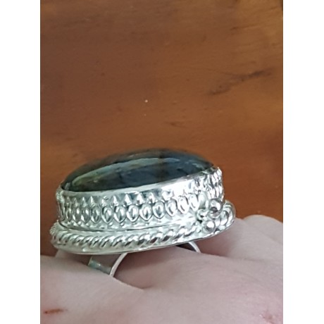 Large Sterling Silver ring with natural labradorite stone Smooth Crib, Bijuterii de argint lucrate manual, handmade