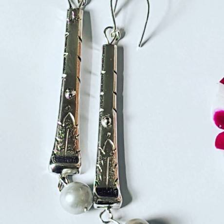 Sterling silver earrings with bluish Pearls, Bijuterii de argint lucrate manual, handmade
