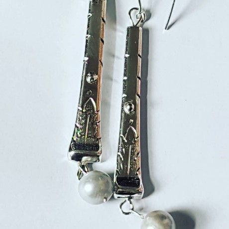 Sterling silver earrings with bluish Pearls, Bijuterii de argint lucrate manual, handmade