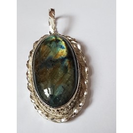 Large Sterling Silver pendant with natural labradorite stone Myriad Scintillation