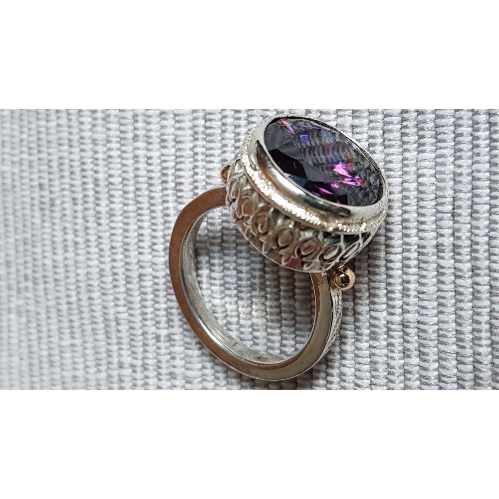 Sterling silver ring with 14k gold and Amethyst Love Lyrics