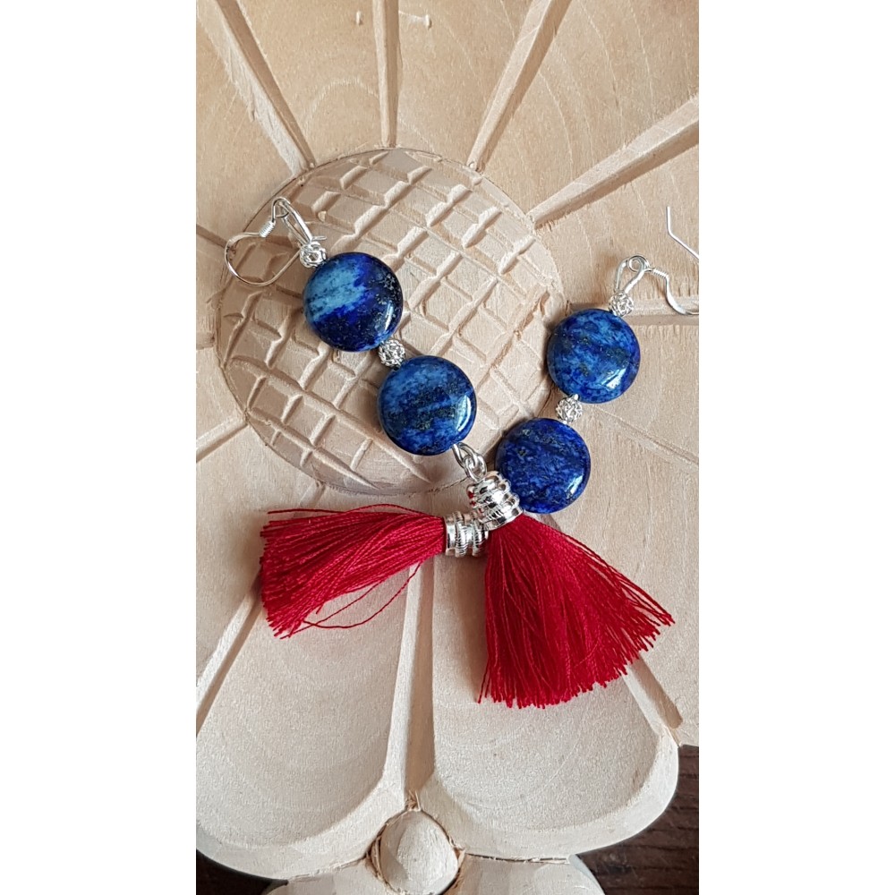 Sterling silver earrings with natural stones Red& Blue