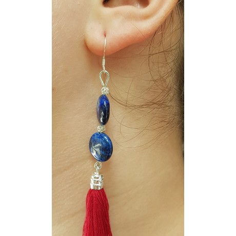Sterling silver earrings with natural stones Red& Blue, Bijuterii de argint lucrate manual, handmade
