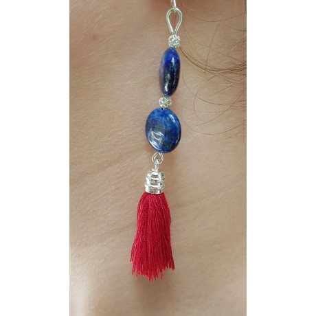 Sterling silver earrings with natural stones Red& Blue, Bijuterii de argint lucrate manual, handmade