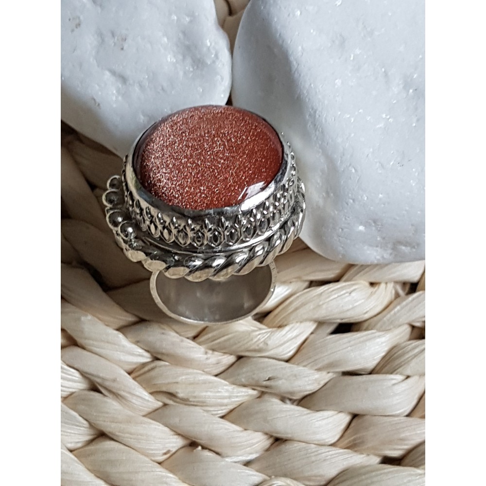 Large Sterling Silver ring with natural sunstone, Sun Spree