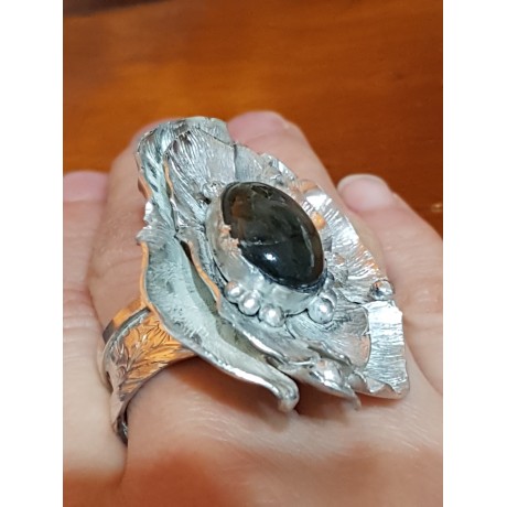 Large Sterling Silver ring with natural labradorite stone Flower Prime , Bijuterii de argint lucrate manual, handmade