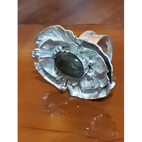 Large Sterling Silver ring with natural labradorite stone Flower Prime , Bijuterii de argint lucrate manual, handmade